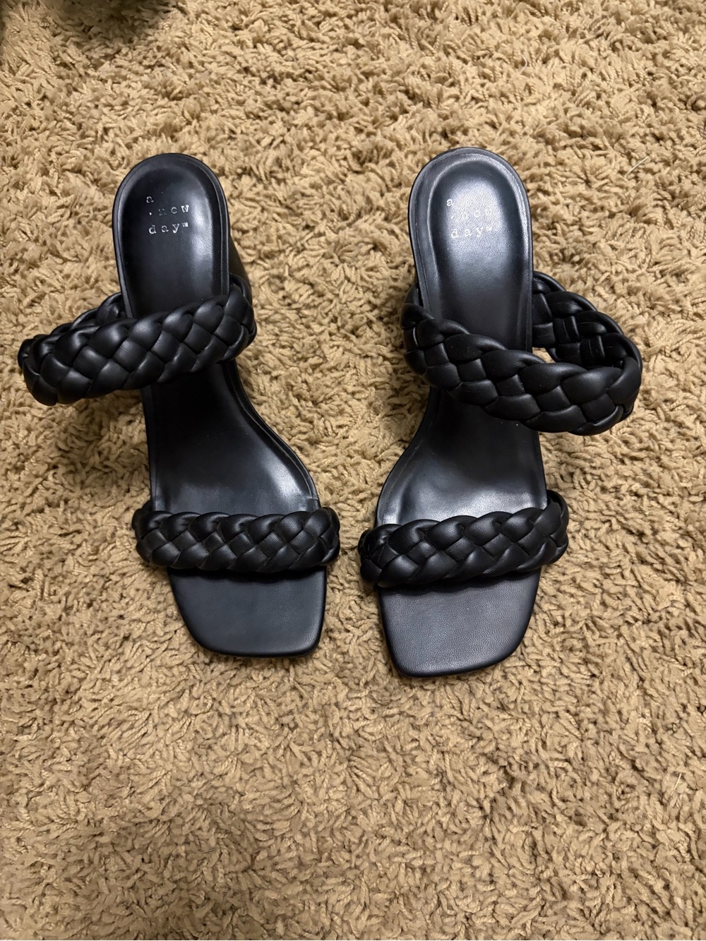 a new day Black Braided Double-Strap Slide Mules